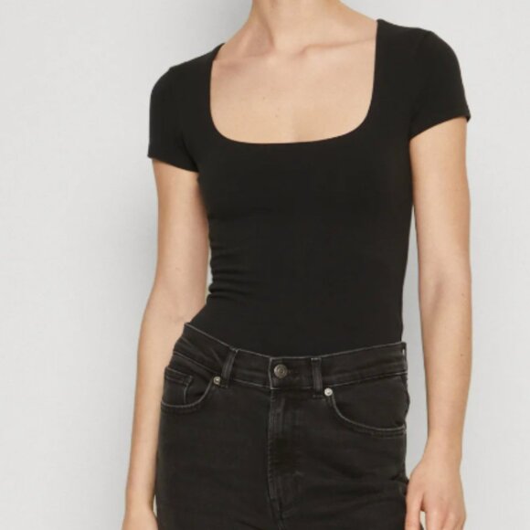Abercrombie & Fitch Tops - Abercrombie Short-Sleeve Cotton Seamless Squareneck Bodysuit, Black, Size Small